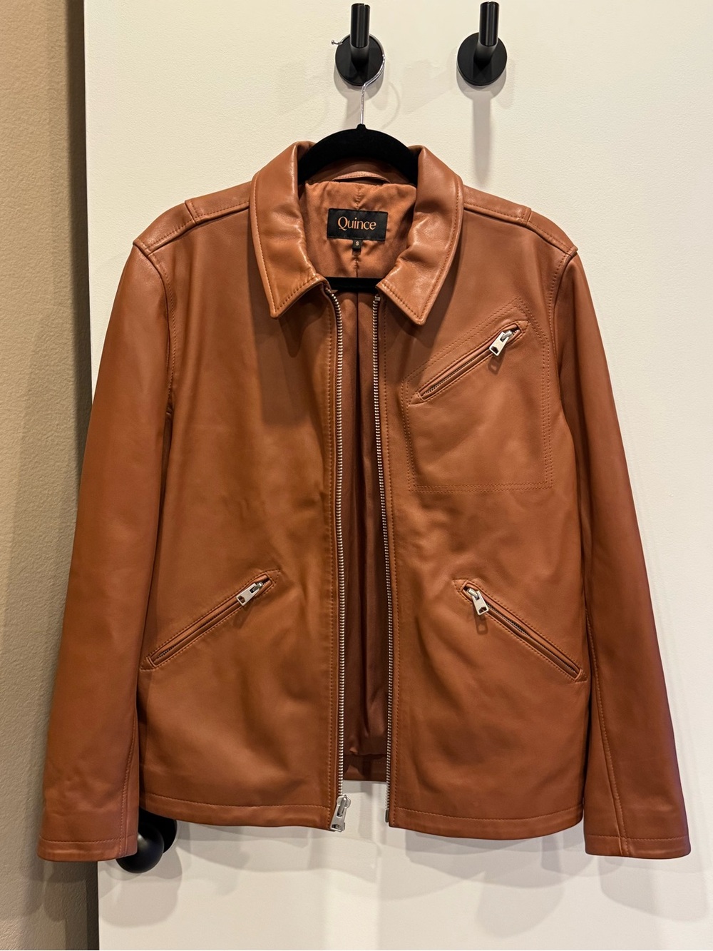 Quince Men's Cognac Brown Leather Bomber Jacket